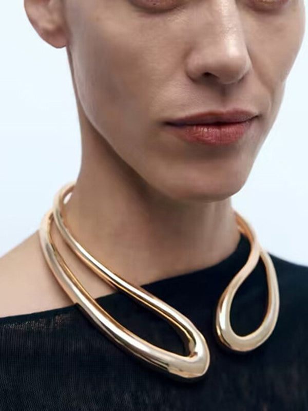 Geometric Hollow Solid Color Necklaces Accessories GOLD One_size