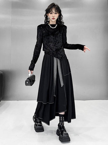 A-Line Irregularity Contrast Color Split-Joint Skirts Bottoms