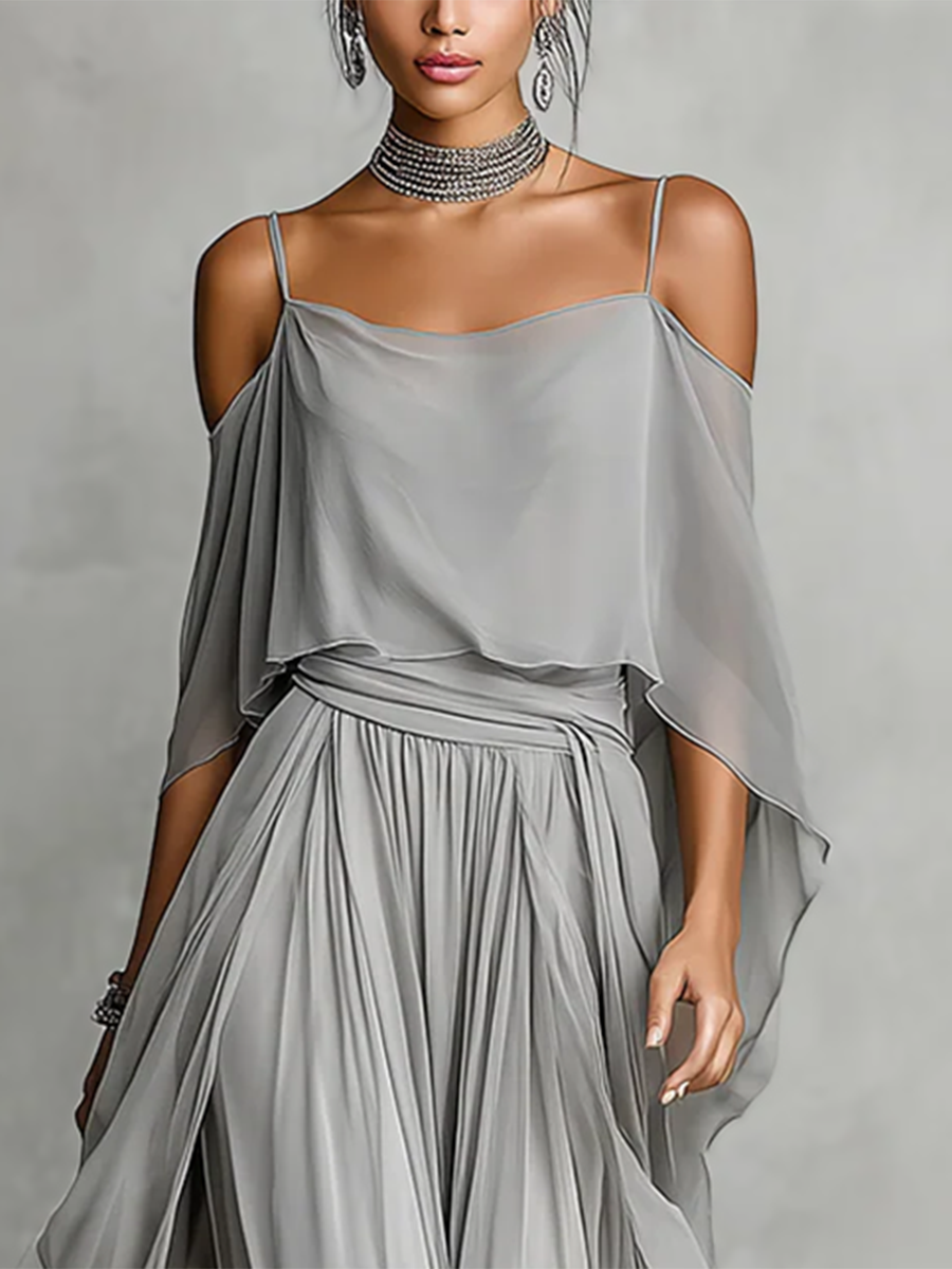 Cape High-Low See-Through Solid Color Spaghetti-Neck Blouses&Shirts Tops