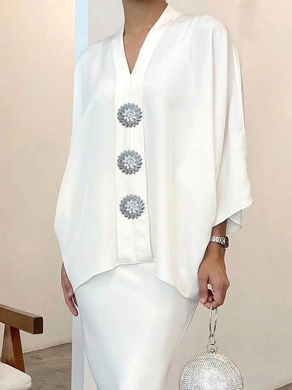 Loose Solid Color V-Neck Blouses&Shirts Tops