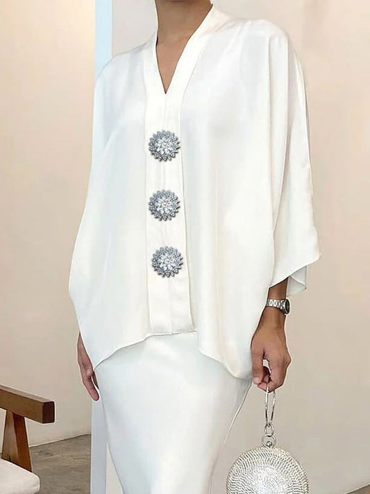 Loose Solid Color V-Neck Blouses&Shirts Tops