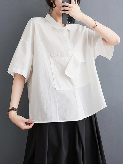 Loose Short Sleeves Solid Color Split-Joint Blouses