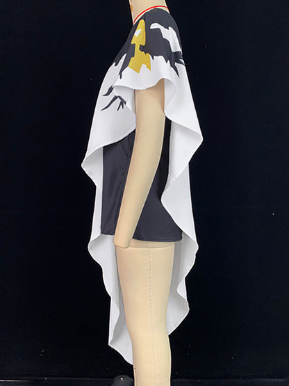 Loose Sleeveless Asymmetric Flower Print One-Shoulder Blouses&Shirts Tops