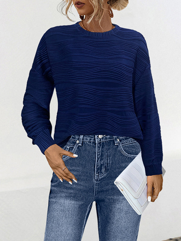 Long Sleeves Loose Solid Color Round-Neck T-Shirts