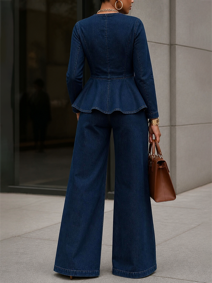 Split-Joint Pockets Buttoned Wide Leg Jean Pants Bottoms
