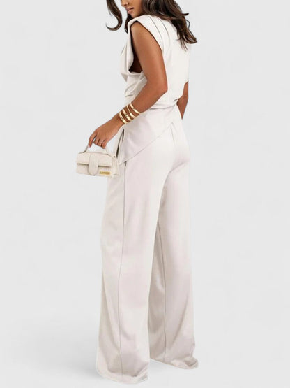 Laiza | Women's Draped Two-Piece Set Wide Leg Pants Occasion Outfit