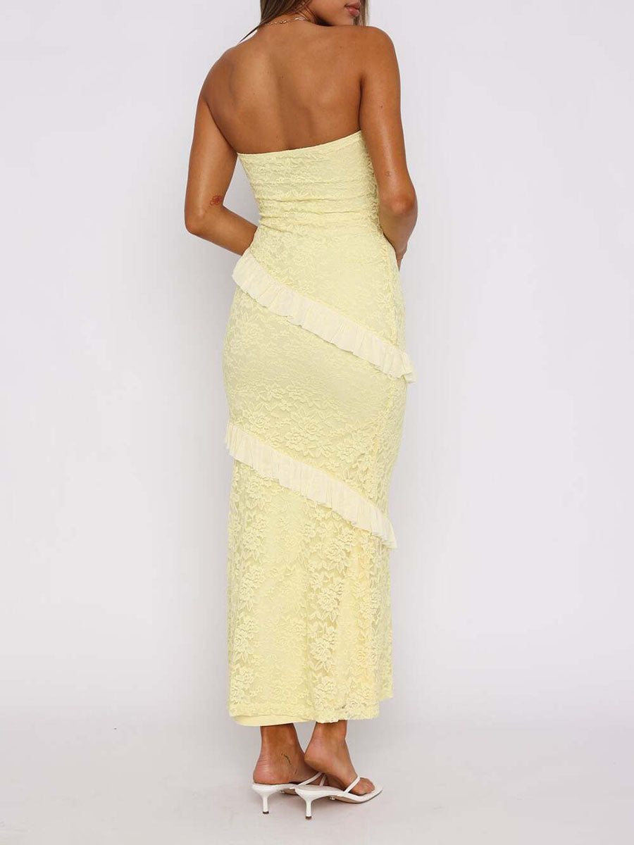 A-Line Bodycon Ruffled Solid Color Split-Joint Tube Midi Dresses