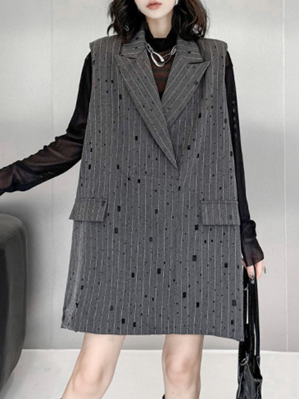 Loose Sleeveless Striped Lapel Vest Top