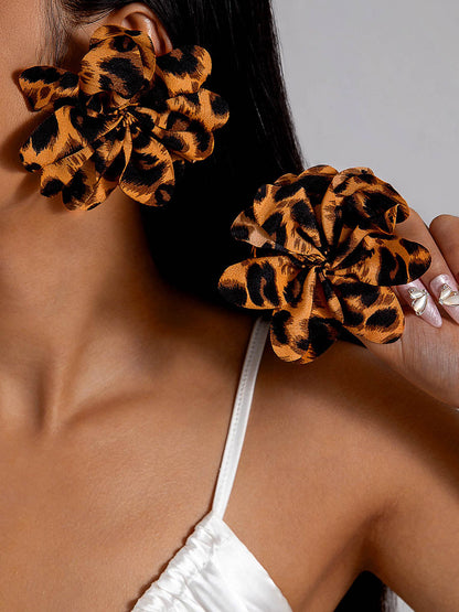 Flower Shape Leopard Drop Earrings