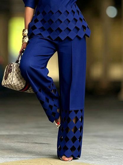 Solid Color Pockets Hollow Wide Leg Loose Trousers Pants