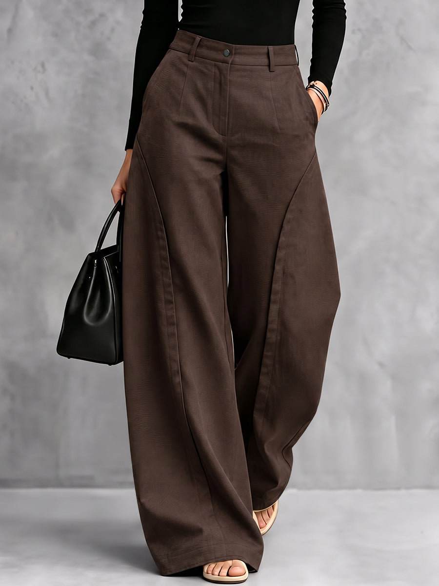 Zipper Split-Joint Solid Color Pockets Buttoned Wide Leg High Waisted Trousers Pants