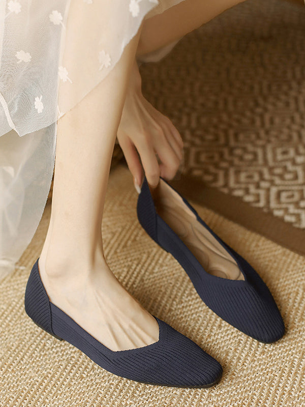 Solid Color Square-Toe Flats Shoes