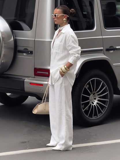 Solid Color Pockets Wide Leg Loose Trousers Pants