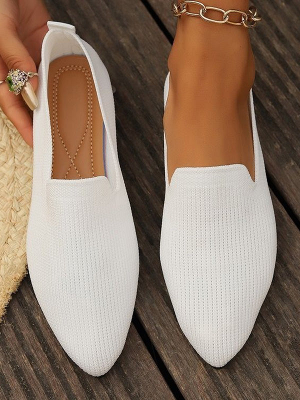 Pointed-Toe Shallow Cut Split-Joint Flat Shoes WHITE
