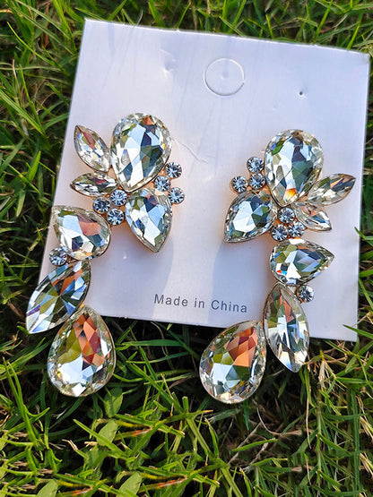 Geometric Rhine Stones Drop Earrings WHITE One_size