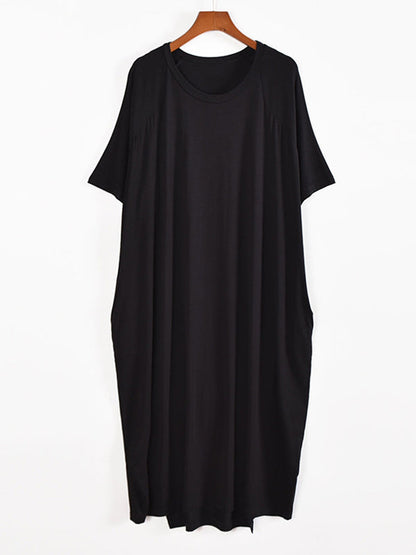 Simple Loose Half Sleeves Solid Color Round-Neck Pajamas Dress