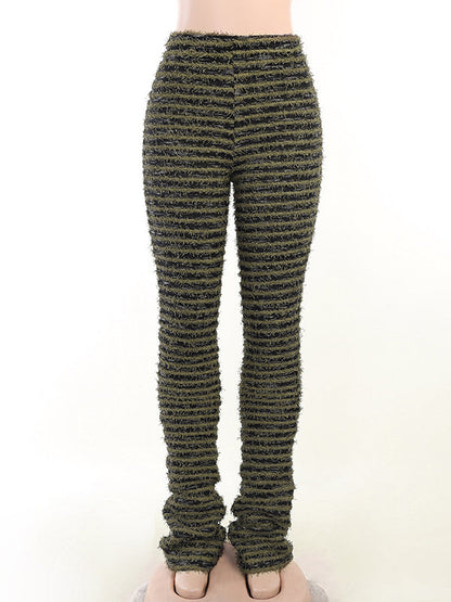 High Waisted Skinny Leg Split-Joint Striped Pants Trousers