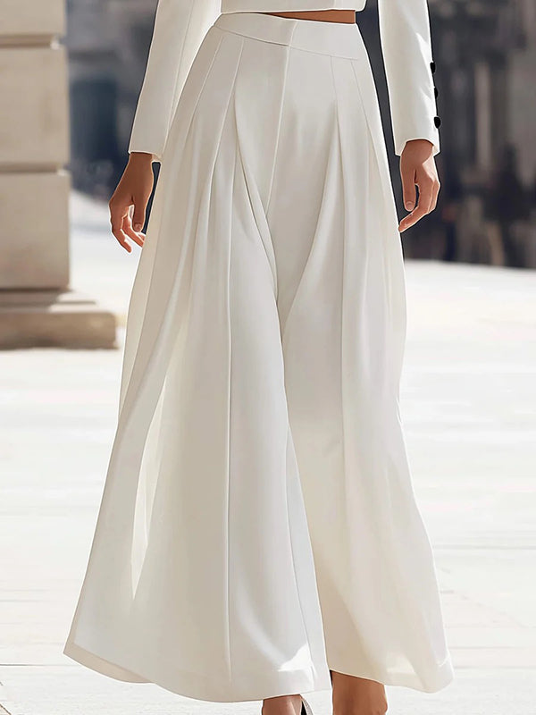 High Waisted Wide Leg Pleated Solid Color Pants Trousers
