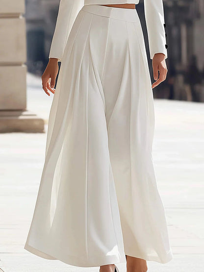 High Waisted Wide Leg Pleated Solid Color Pants Trousers