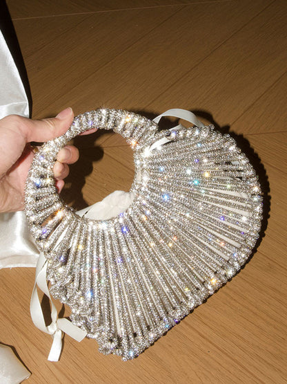 Single-Breasted Shiny Rhinestone Heart Shape Chains Handbags Crossbody Bags