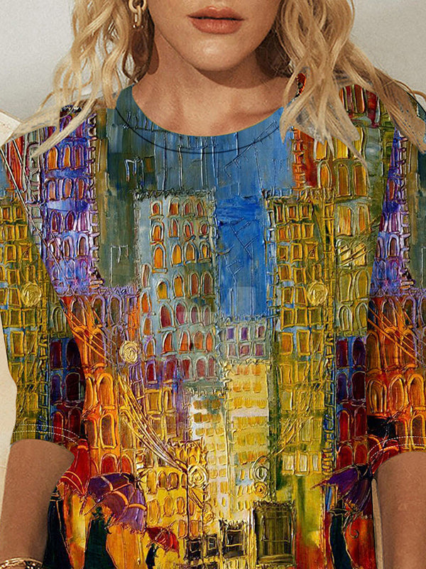 T-shirts amples à col rond imprimés grande taille 