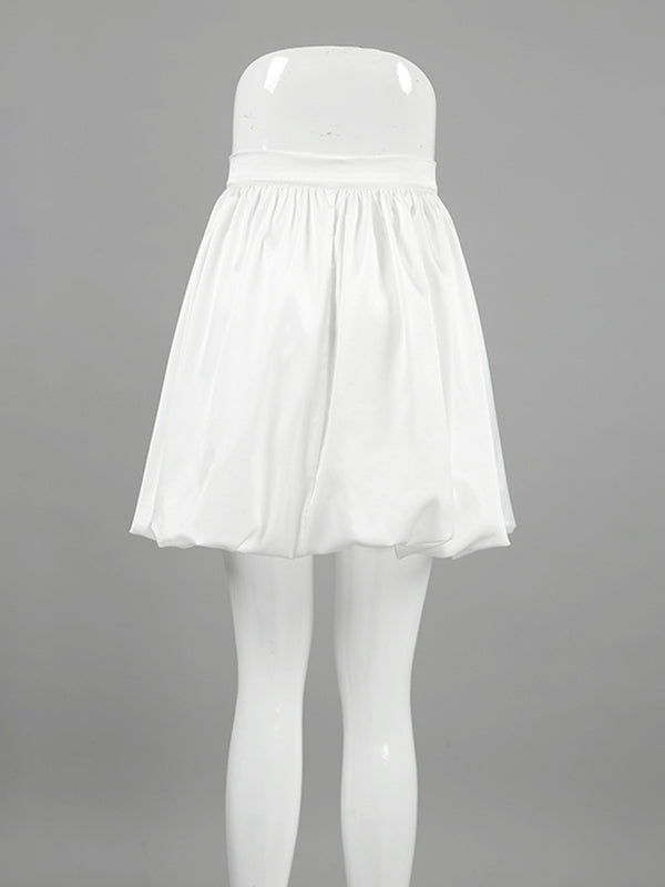 Jupe trapèze ample plissée de couleur unie à fentes 