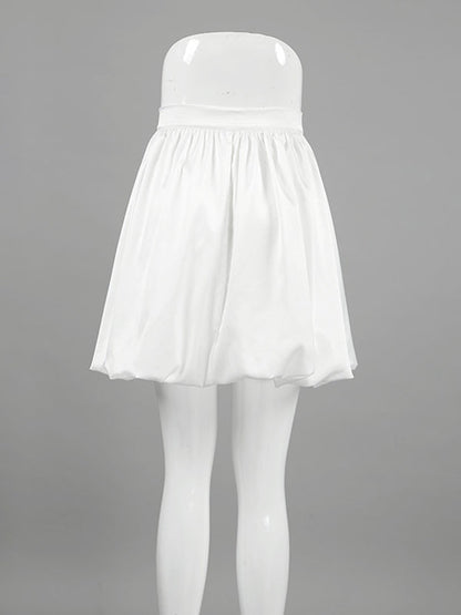 Jupe trapèze ample plissée de couleur unie à fentes 