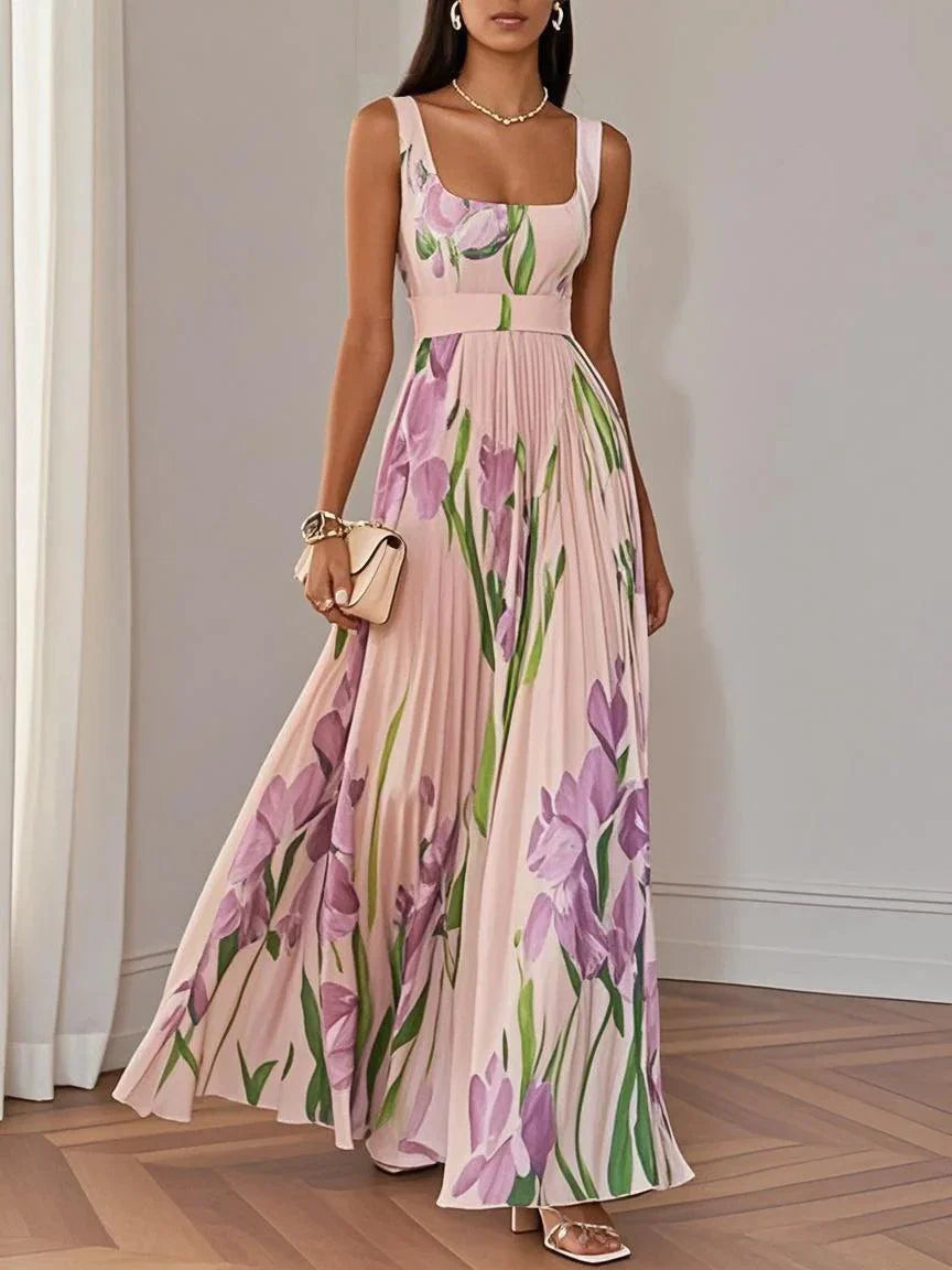 Ellie™ | White Pleated Floral Maxi Dress