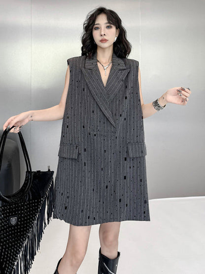 Loose Sleeveless Striped Lapel Vest Top