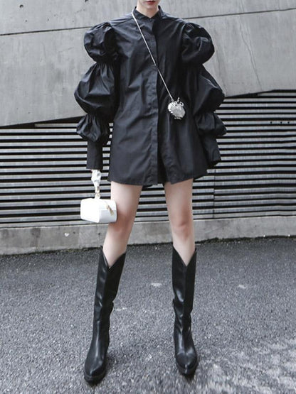 Vintage Layered Puff Sleeve Long Shirt