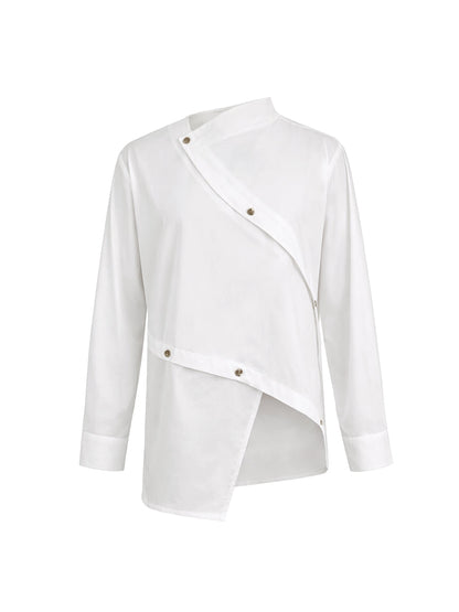 Split-front Buttoned Asymmetric Long Sleeves Blouses&shirts Tops