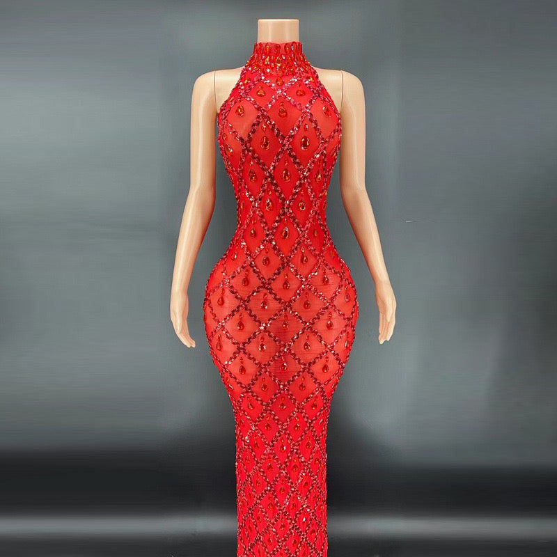 DANIELA Crystals Maxi Dress RED