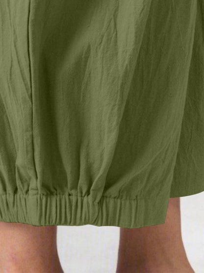 Solid Color Pockets Elasticity High Waisted Trousers Ninth Pants