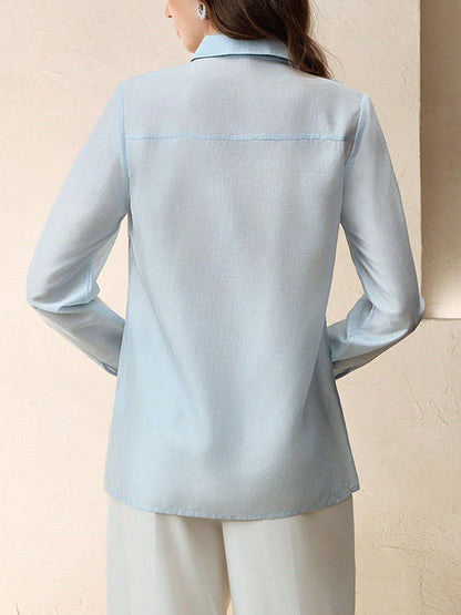 Long Sleeves Applique Split-Joint Lapel Blouses&Shirts Tops