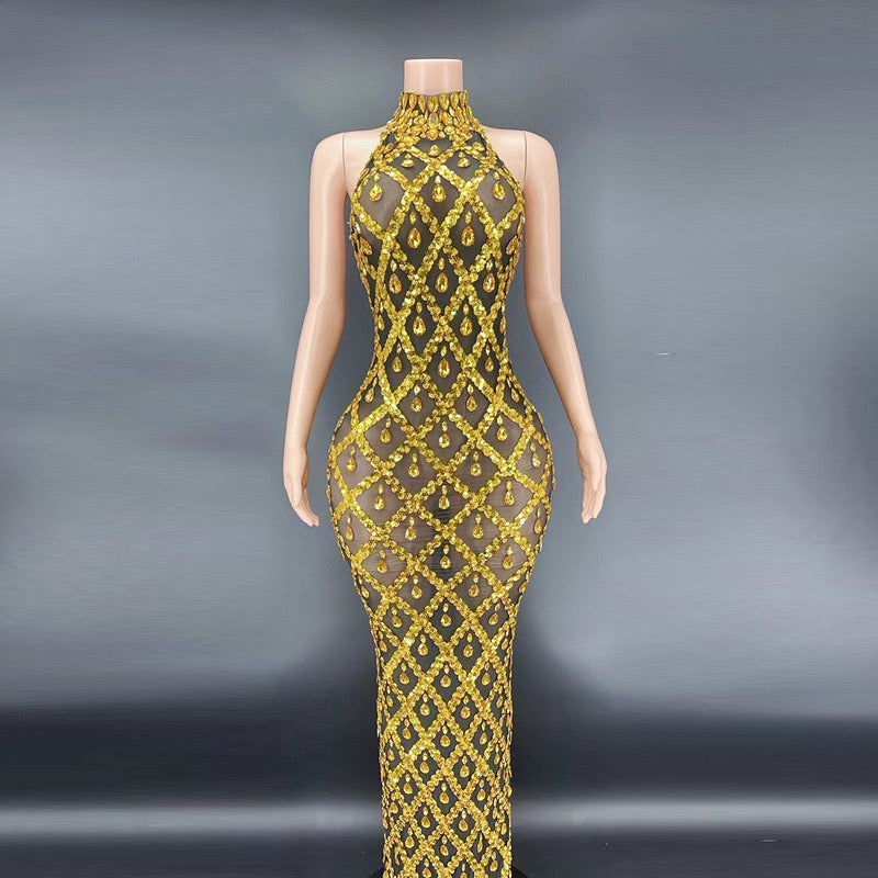 DANIELA Crystals Maxi Dress GOLD
