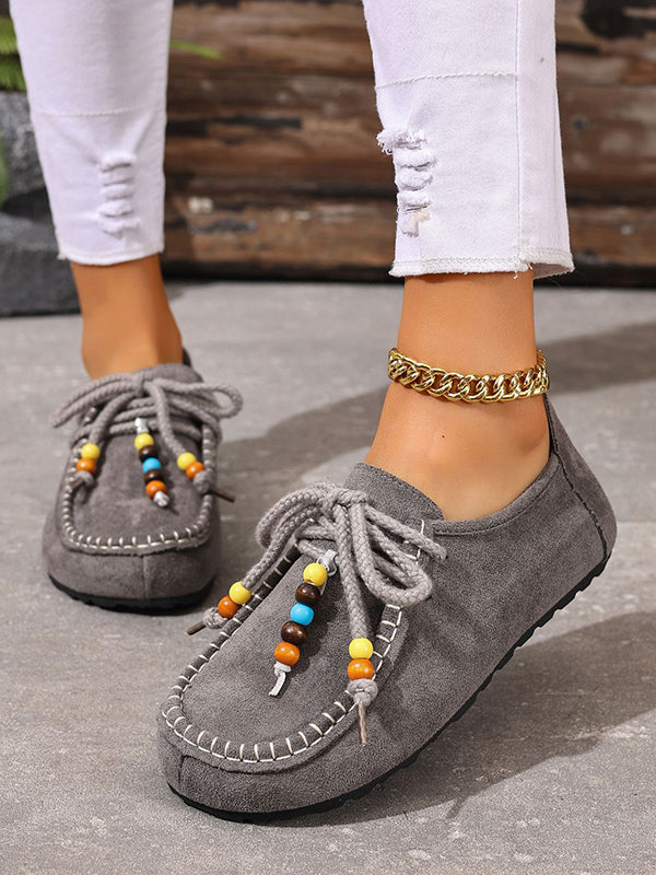Lace-Up Round-Toe Split-Joint Flat Shoes