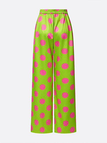 Loose Wide Leg Buttoned Pockets Polka-Dot Pants Trousers