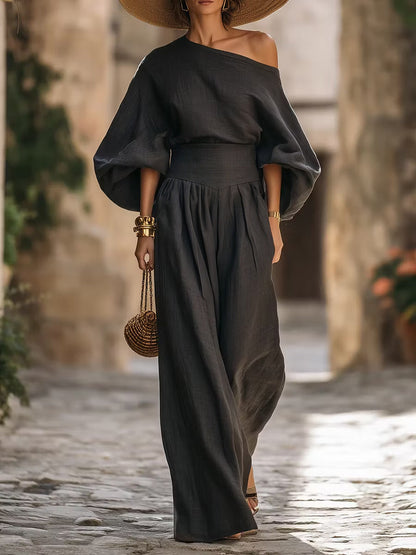 Split-Joint Solid Color Pockets Pleated Wide Leg Loose Trousers Pants