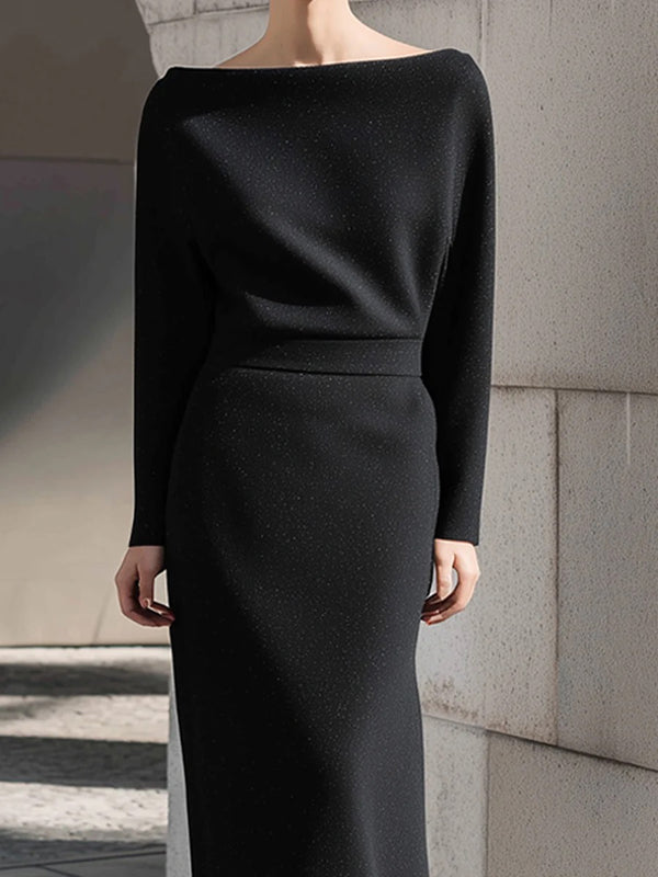 Long Sleeves Loose Solid Color Split-Joint Round-Neck Maxi Dresses