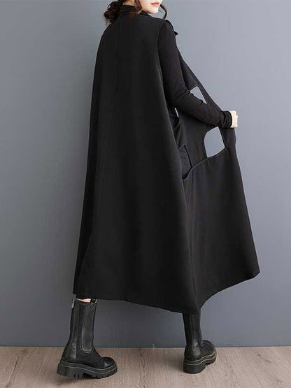 Robe mi-longue ample sans manches, couleur unie, ajourée, fermeture éclair, revers 