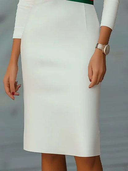 High Waisted Long Sleeves Contrast Color Split-Joint Mock Neck Midi Dresses