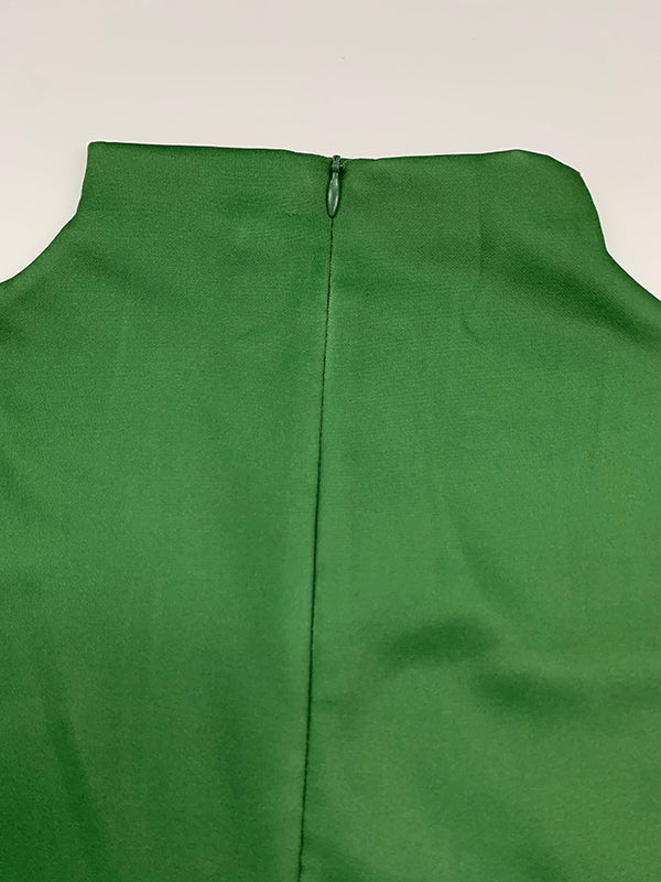 A-Line Long Sleeves Flower Print Split-Joint High Neck Midi Dresses