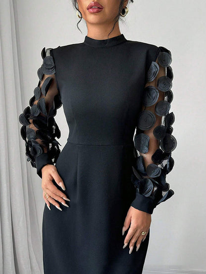 A-Line Bodycon Pleated Solid Color Split-Back Split-Joint Zipper Mock Neck Maxi Dresses