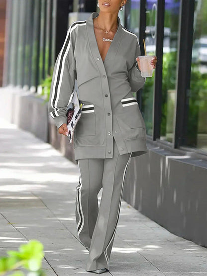 High Waisted Split-Joint Striped Pants Trousers