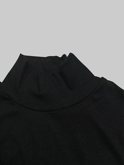 Skinny Solid Color Split-Joint High Neck T-shirts