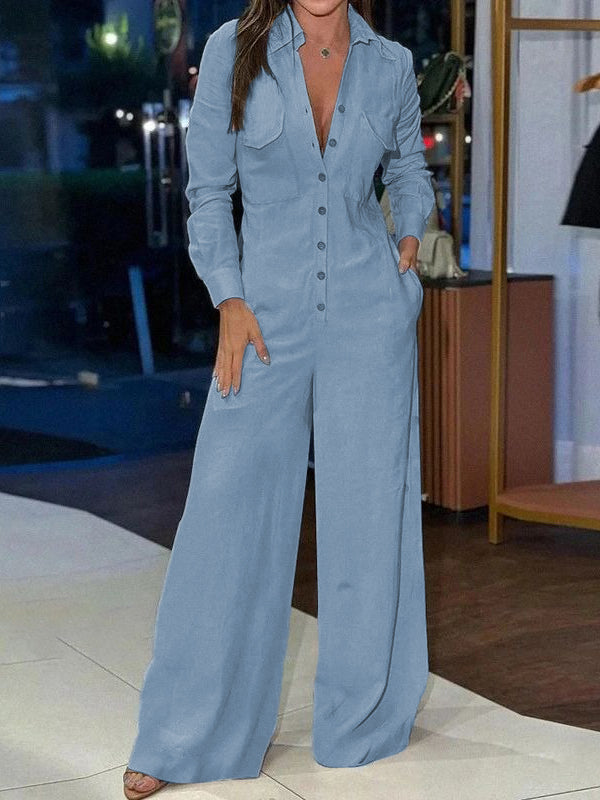 Long Sleeves Wide Leg Split-Joint Jumpsuits