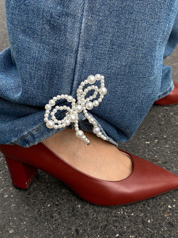 Irregularity Bow-Embellished Shiny Anklets