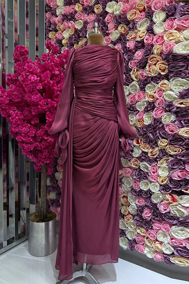 Sonia Lantern Sleeve Ruched Maxi Dress