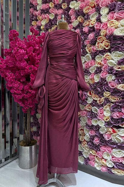 Sonia Lantern Sleeve Ruched Maxi Dress