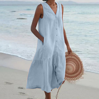 Barbara™ | Sleeveless Buttoned Midi Dress